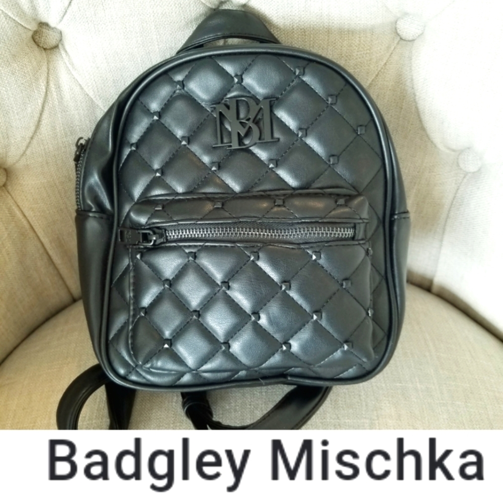 Badgley Mischka Mini Studded Quilted Black Backpack NWT Vegan Leather